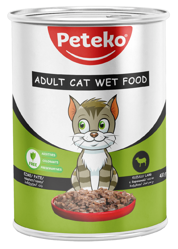 PETEKO 12 ADET PATE YETİŞKİN KEDİ YAŞ MAMASI KUZULU - Image 1