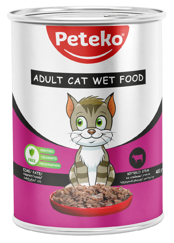 PETEKO 12 ADET PATE YETİŞKİN KEDİ YAŞ MAMASI BİFTEKLİ - Image 1