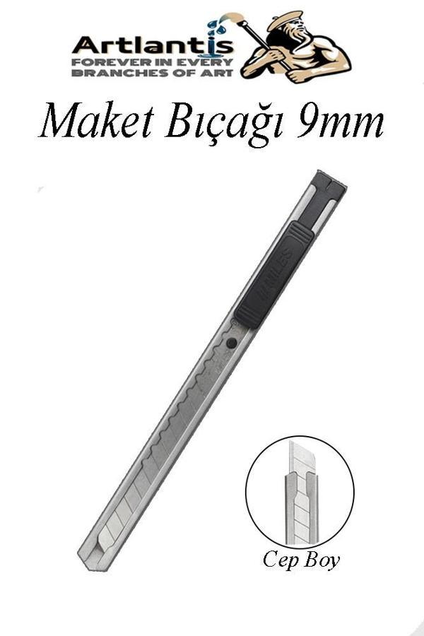 Maket Bıçağı 9mm Metal Cep Boy Falçata Kaymaz Kilitli 9mm Bıçaklı Paslanmaz Dar Maket Bıçağı Metal Küçük Boy Falçata - Image 1