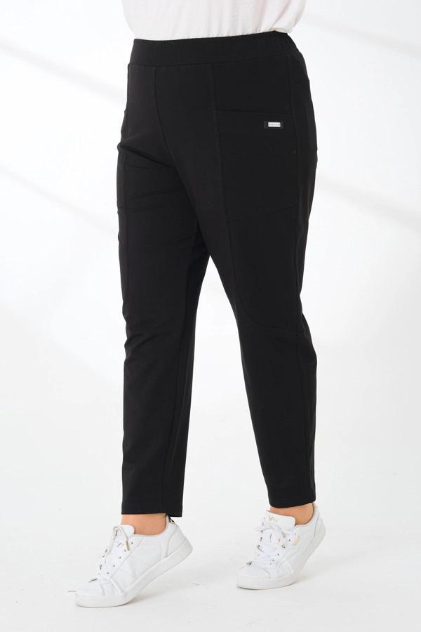 Çift Cepli Büyük Beden Günlük Giyim Kadın Siyah Eşofman - Image 1