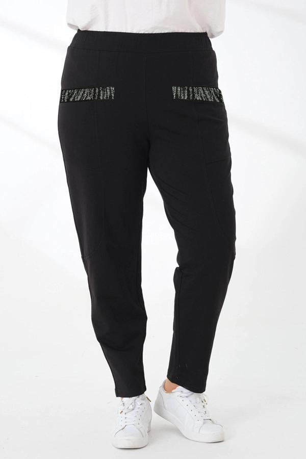 Çift Cepli Rahat Günlük Giyim Taşlı Büyük Beden Kadın Pantolon Eşofman - Image 1