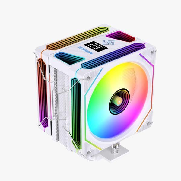 DARYUN DY-500X Beyaz ISI Göstergeli Ful Argb 2x Fan 6 Bakır Borulu Kule Tipi Hava Soğutucu İşlemci Fanı - Image 1