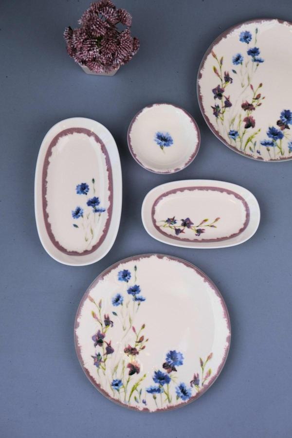 Tabak Evi Porselen Morden Kahvaltı ve İkram Takımı 6 Kişilik 14 Parça - Image 1