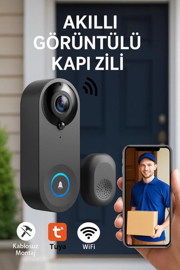 1080P HD Görüntülü WiFi Kablosuz Gece Görüş Su Geçirmeyen Akıllı Ev Kapı Zili - Image 1