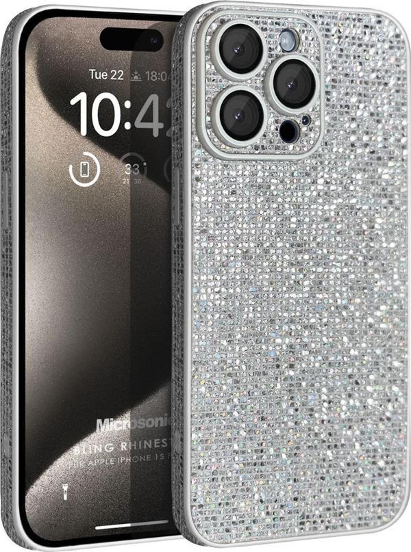 Microsonic Apple iPhone 15 Pro Max Kılıf Bling Rhinestones Gümüş - Image 1