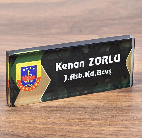 Askere Özel Kristal Masa İsimliği Jandarma Logolu Hediye İsimlik - Image 1