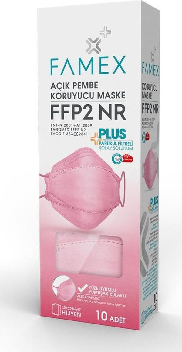 FAMEX N95 FFP2 KORUYUCU MASKE AÇIK PEMBE RENK 10 ADET TEKLİ PAKET FİSH MODELİ - Image 1