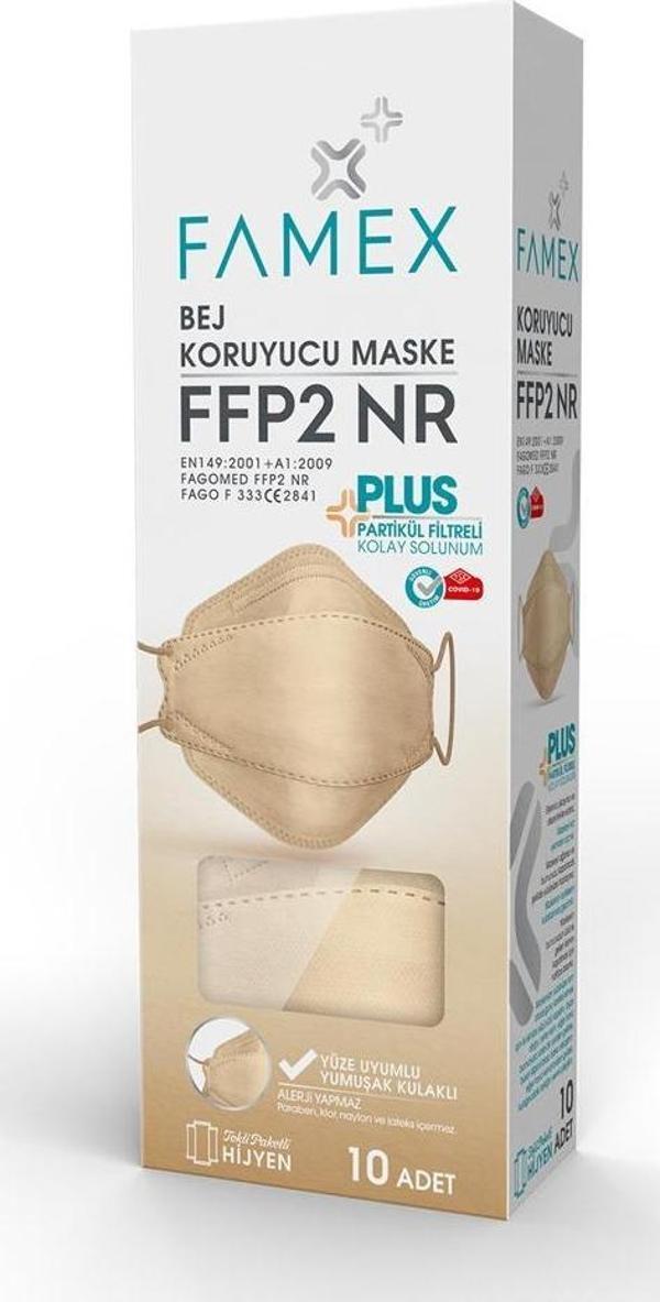FAMEX N95 FFP2 KORUYUCU MASKE BEJ RENK 10 ADET TEKLİ PAKET FİSH MODELİ - Image 1