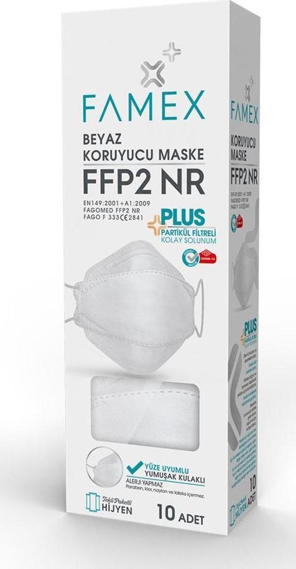 FAMEX N95 FFP2 KORUYUCU MASKE BEYAZ RENK 10 ADET TEKLİ PAKET FİSH MODELİ - Image 1