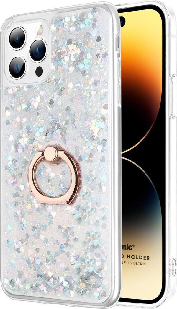 Microsonic Apple iPhone 15 Pro Max Kılıf Glitter Liquid Holder Gümüş - Image 1