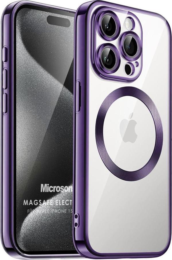 Microsonic Apple iPhone 15 Pro Max Kılıf MagSafe Luxury Electroplate Mor - Image 1