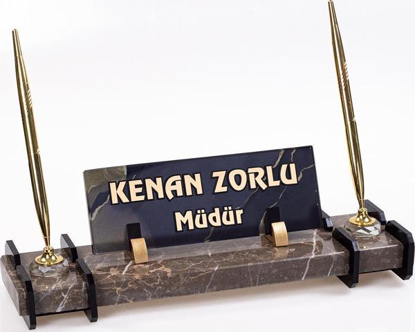 Prestij Mermer Masa İsimliği Ofis Hediyesi Masa İsimlik - Kahve - Image 1