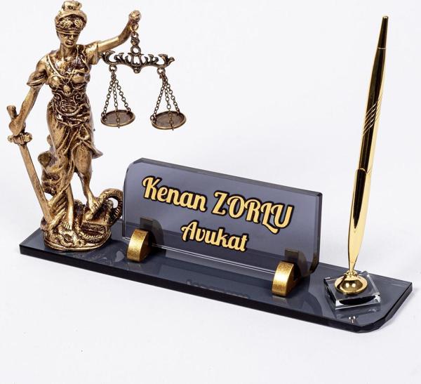 Themis Biblolu Kristal Masa İsimliği Hediye Avukat Ofis İsimlik - Image 1