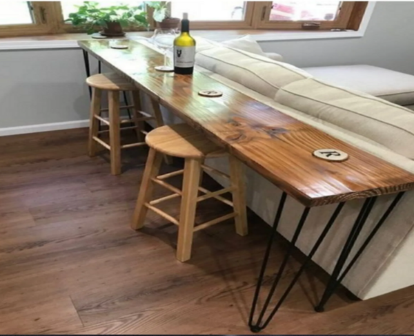 UMUTPARK METAL AYAKLI MASİF AHŞAP ÇAM PANEL MUTFAK BAR MASASI . - Image 1