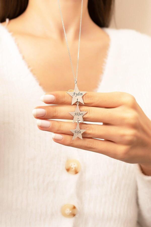 Market Of Universe 925 Ayar Gümüş Kadın Üçlü Yıldız Isimli Kolye - Image 1