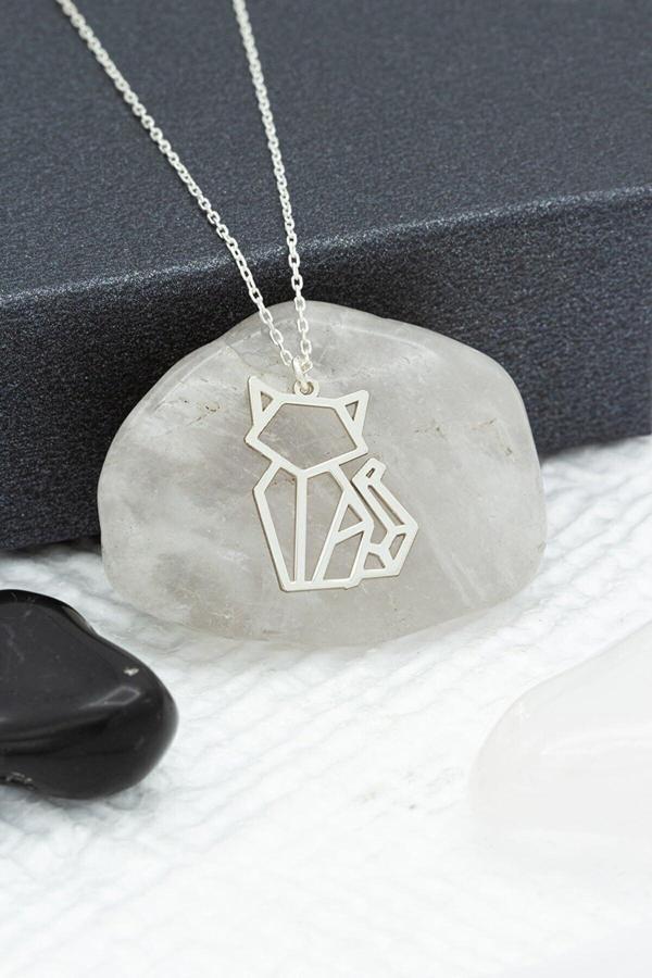 Market Of Universe Kadın 925 Ayar Gümüş Origami Kedi Kolye - Image 1