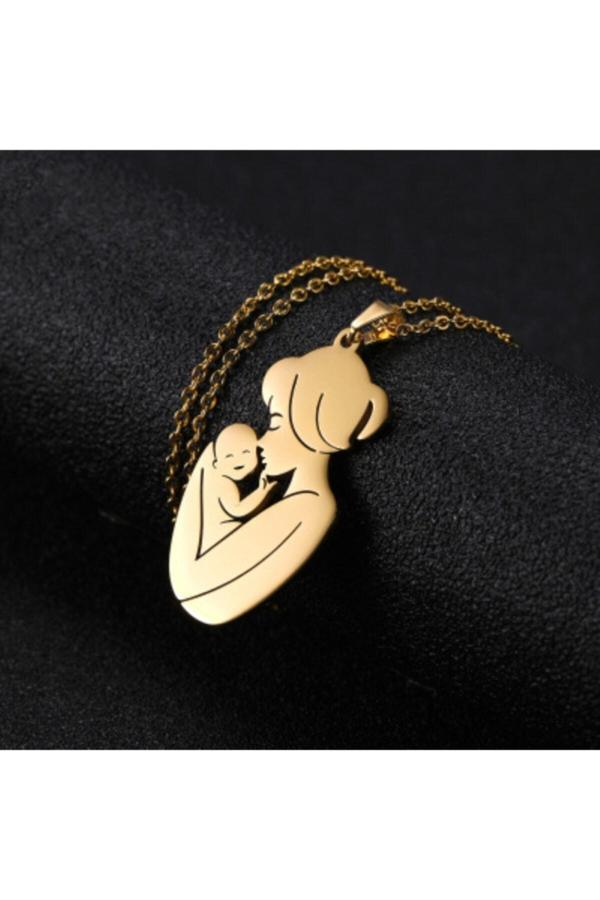 Market Of Universe Kadın 925 Ayar Gümüş Altın Kaplama Anne Bebek Kolye - Image 1