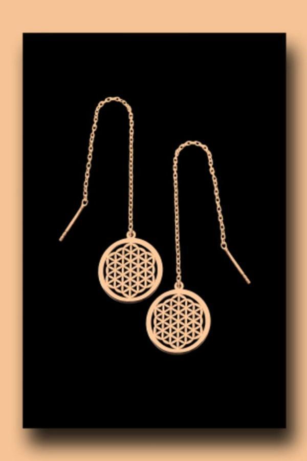 Market Of Universe 925 Ayar Gümüş Yaşam Çiçeği Kadın Küpe Rose Zincirli - Image 1