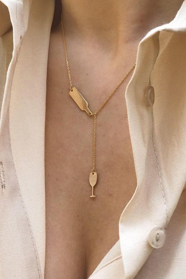 Market Of Universe 925 Ayar Gümüş Minimal Şarap Kolye - Image 1