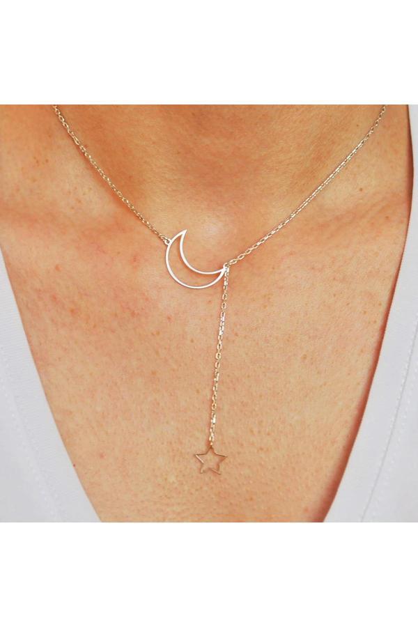 Market Of Universe Mi̇Ni̇Mali̇St 925 Ayar Ay Yildiz Kolye - Image 1