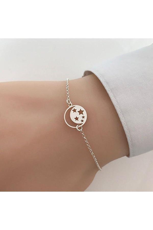 Market Of Universe Kadın 925 Ayar Gümüş Hilal Yıldız Gümüş Bileklik - Image 1