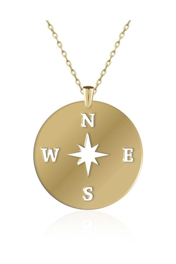 Market Of Universe 925 Ayar Gümüş Altın Kaplama Pusula Kolye - Image 1