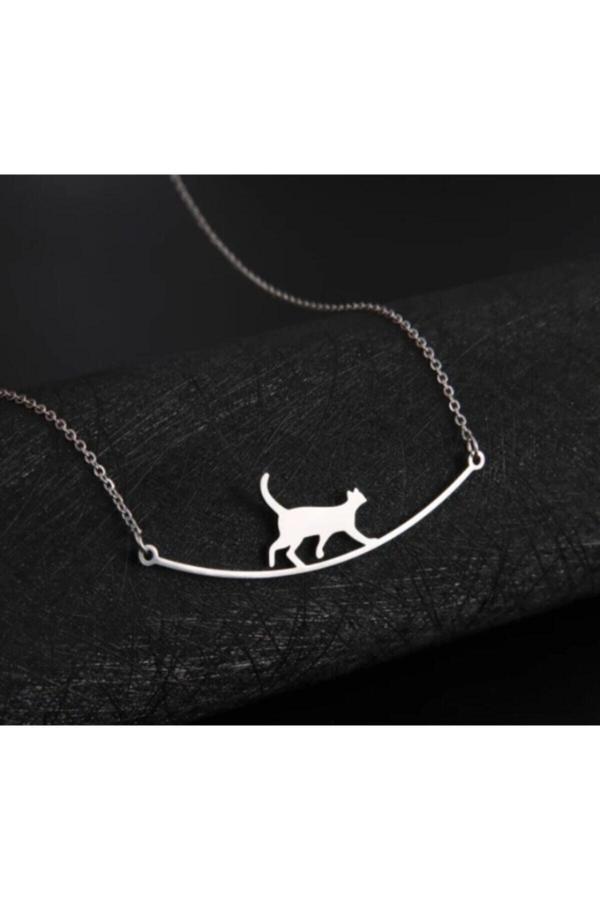 Market Of Universe Kadın 925 Ayar Gümüş Kedi Kolye - Image 1