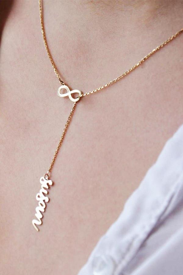 Market Of Universe Kadın Sonsuzluk Ve Dikey Altın Kolye 925 Ayar Gümüş Gold - Image 1