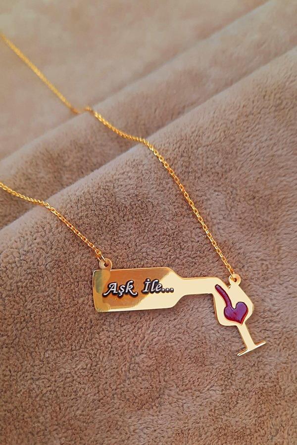 Market Of Universe 925 Ayar Gümüş Altın Kaplama Aşk Şarap Bardağı Kolye - Image 1