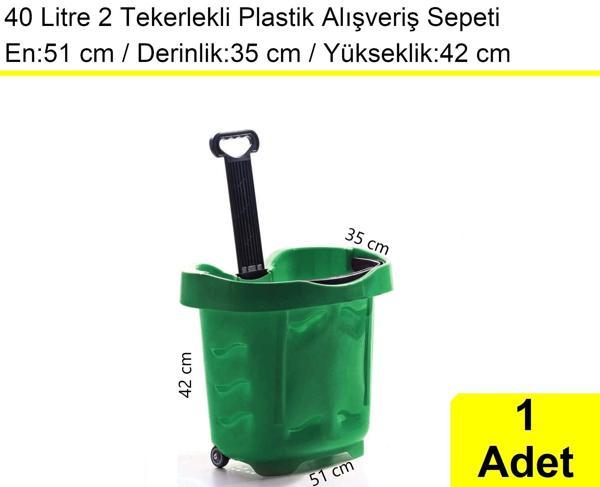 Tekerlekli Plastik Market Alışveriş El Sepeti 40 Litre Yeşil  - Image 1
