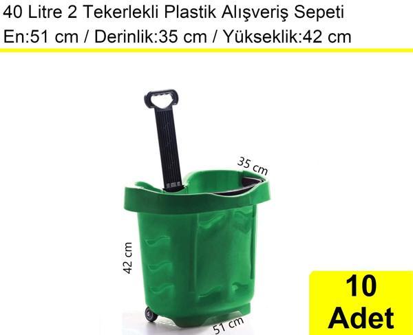 Tekerlekli Plastik Market Alışveriş El Sepeti 40 Litre Yeşil 10'lu Koli - Image 1