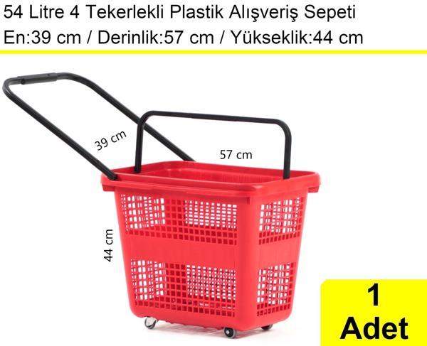 Tekerlekli Plastik Market Alışveriş El Sepeti 54 Litre Kırmızı - Image 1