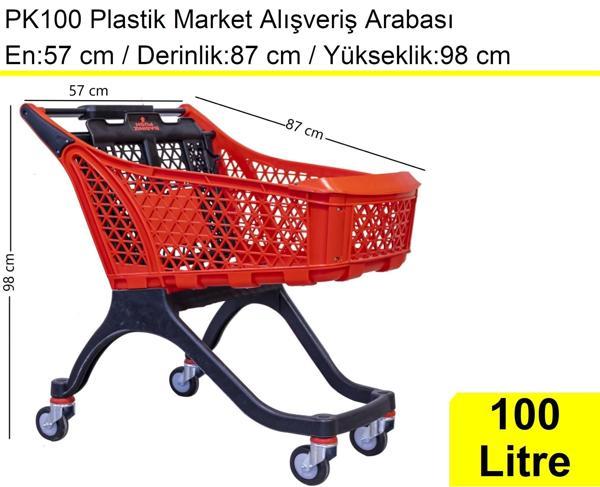 PK100 Plastik Market Alışveriş Arabası 100 Litre Kırmızı - Image 1