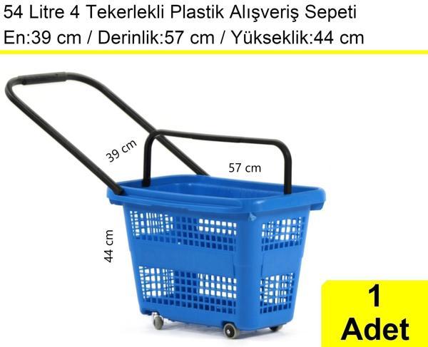 Tekerlekli Plastik Market Alışveriş El Sepeti 54 Litre Mavi - Image 1