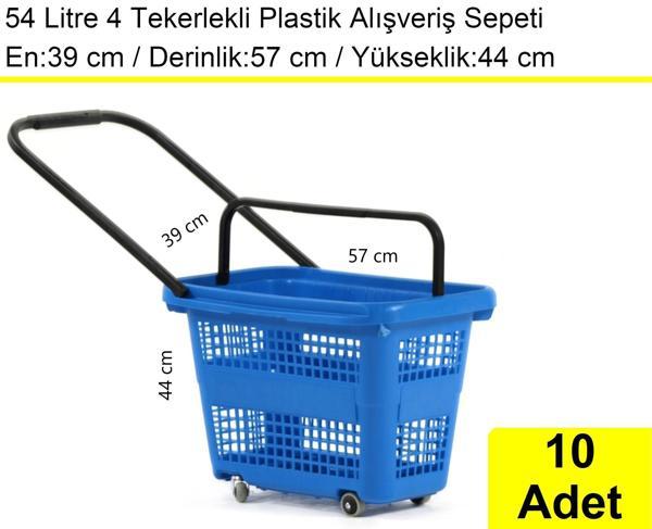 Tekerlekli Plastik Market Alışveriş El Sepeti 54 Litre Mavi 10'lu Koli - Image 1