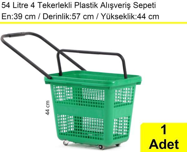 Tekerlekli Plastik Market Alışveriş El Sepeti 54 Litre Yeşil - Image 1