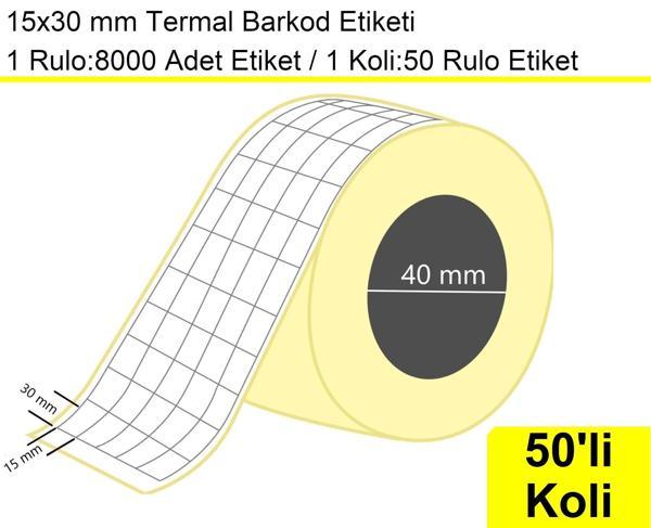 15x30 mm Termal 5'li Ürün Barkod Etiketi 1 Rulo: 8000'li Sarım Etiket 1 Koli: 50 Rulo Etiket - Image 1