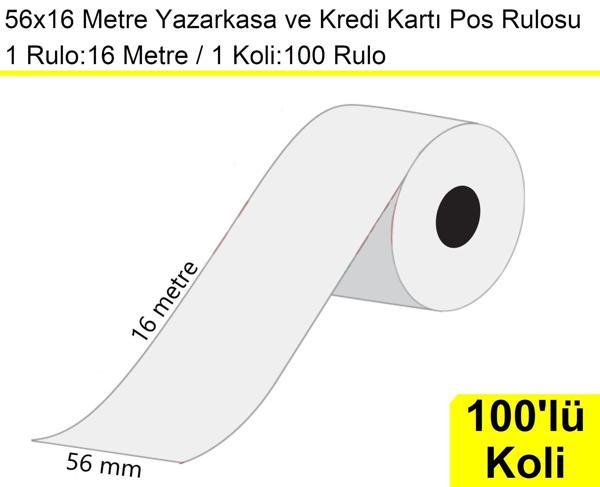 56x16 Metre Termal Kredi Kartı ve Yazarkasa Pos Rulosu 100'lü Koli - Image 1