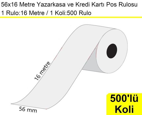 56x16 Metre Termal Kredi Kartı ve Yazarkasa Pos Rulosu 500'lü Koli - Image 1