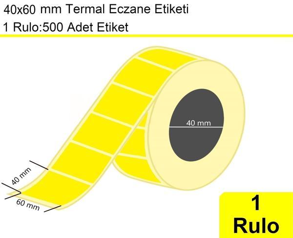 40x60 Termal Eczane Etiketi Sarı Zemin 1 Rulo: 500'lü Sarım Etiket - Image 1