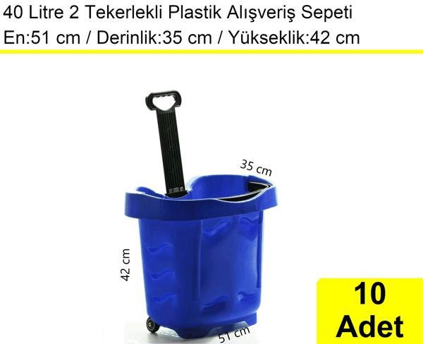 Tekerlekli Plastik Market Alışveriş El Sepeti 40 Litre Mavi 10'lu Koli - Image 1