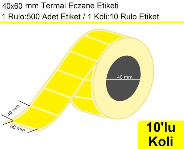 40x60 Termal Eczane Etiketi Sarı Zemin 1 Rulo: 500'lü Sarım Etiket 1 Koli: 10 Rulo Etiket - Image 1