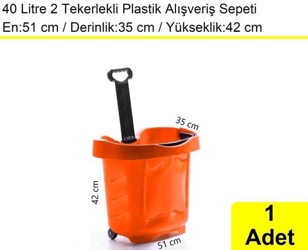 Tekerlekli Plastik Market Alışveriş El Sepeti 40 Litre Turuncu  - Image 1