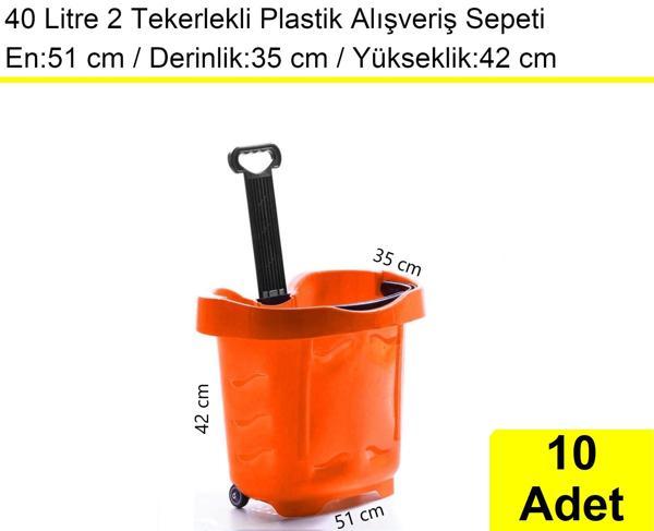 Tekerlekli Plastik Market Alışveriş El Sepeti 40 Litre Turuncu 10'lu Koli - Image 1