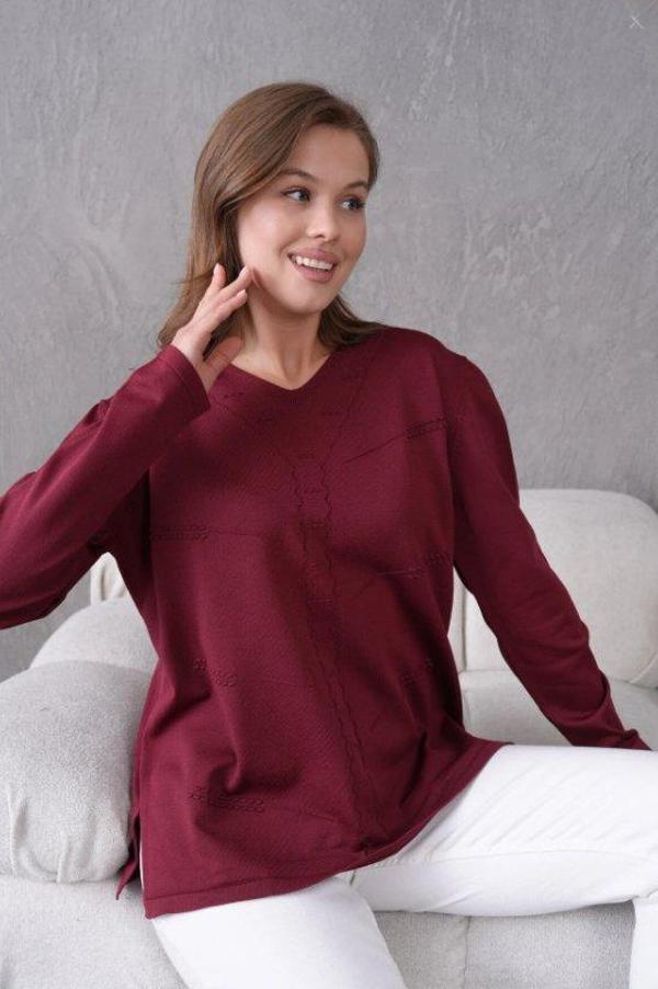 Kadın Anne Esnek Yumuşak Dokulu V Yaka İnce Triko Kazak - Image 1