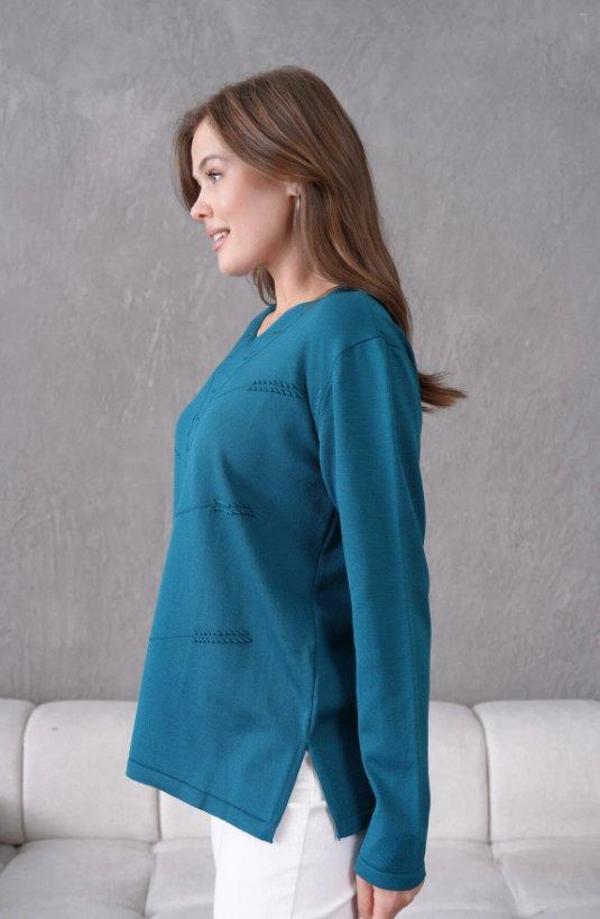 Kadın Anne Esnek Yumuşak Dokulu V Yaka İnce Triko Kazak - Image 1