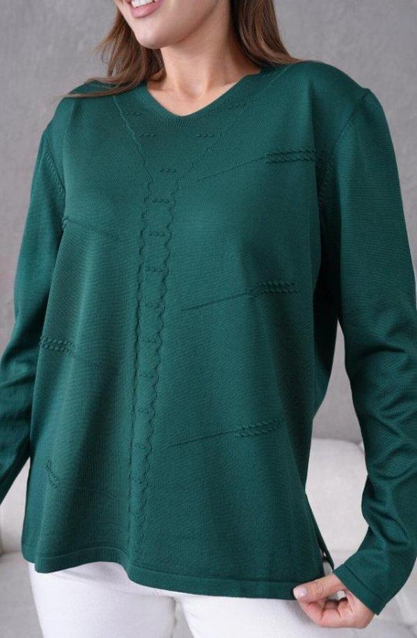 Kadın Anne Esnek Yumuşak Dokulu V Yaka İnce Triko Kazak - Image 1