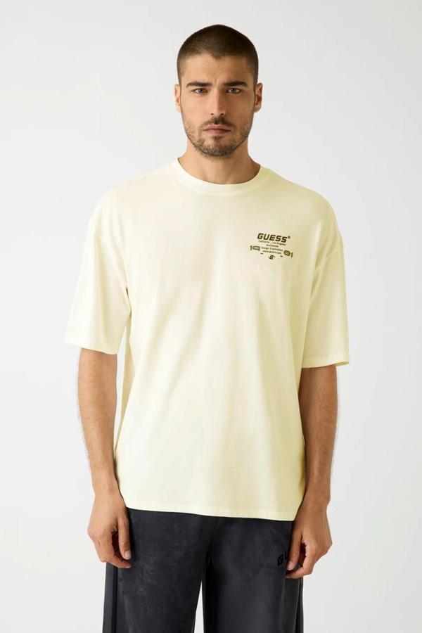 Guess Eldrin Erkek Bej Aktif Modal Karışımlı Oversize Fit T-Shirt Z5BI01JR06K-G9D0 - Image 1