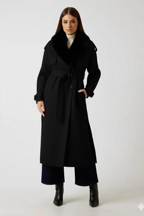 Guess Ella Kadın Siyah Yün Karışımlı Kaban 5BGL027125A-JBLK - Image 1