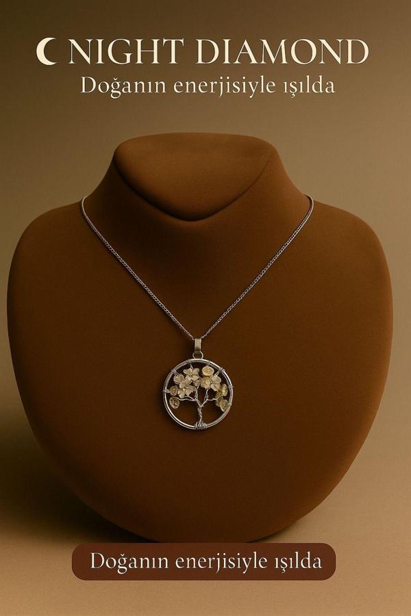 Night Diamond Kadın Kolye Sitrin Doğal Taş Zincirli Kolye - Image 1